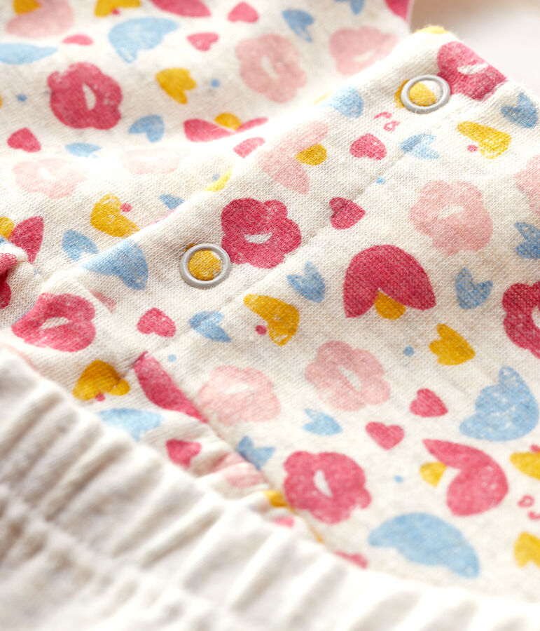 Vestido con leggings de flores de beb&eacute; de ni&ntilde;a de lana y algod&oacute;n org&aacute;nico beige MONTELIMAR/blanco MULTICO